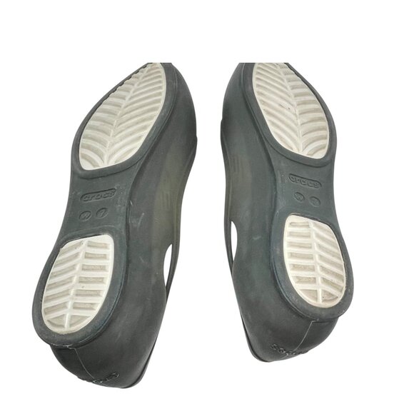 CROCS WOMEN’S BLACK POINTED TOE FLATS W7 MATTE RUBBER COMFORT BALLET SHOES - Picture 12 of 16